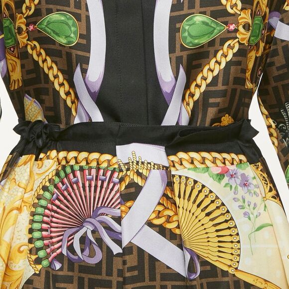 Fendace Brown Baroque Print Silk Top & Skirt Set M/l - Picture 6 of 7